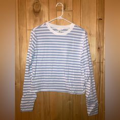 H&M Blue And White Striped Long Sleeve Shirt - Size L New, Never Worn. Super Cute Sailor Style Shirt H&m Striped Tops, Casual Spring Tops By H&m, White Long Sleeve Top From H&m, H&m White Long Sleeve Top, Trendy Light Wash Long Sleeve Top, Trendy Light Colored Long Sleeve Tops, Striped Long Sleeve Tops From H&m, Blue Crew Neck Top From H&m, Blue Crew Neck Tops By H&m