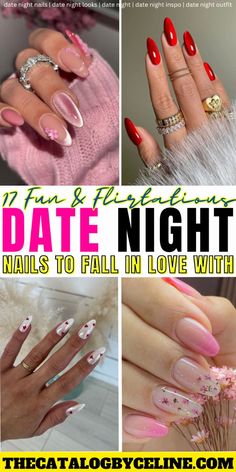 Fall in love with these fun and flirtatious date night nails! From classic red nails to playful polka dot nails, our top 17 nail designs are perfect for your romantic evening. Discover cute pink nails, glitter nails, French manicure nails, heart-shaped nails, and more. Elevate your style with matte nails, midnight blue nails, floral nails, and nude elegance. Try passionate purple nails, metallic nails, candy-colored nails, edgy black nails, and chic chevron nails. Get inspired with these nail-tastic ideas and make your date night extra special with the perfect nails. Explore the best date night nail designs today! date night nails | date night looks | date night | date night inspo | date night outfit | date night style Blue Nails Floral, Night Nail Designs, Black Spiderweb Nails, Nails Midnight Blue, Edgy Black Nails, Date Night Nails, Midnight Blue Nails, Glitter Nails French, Spiderweb Nails