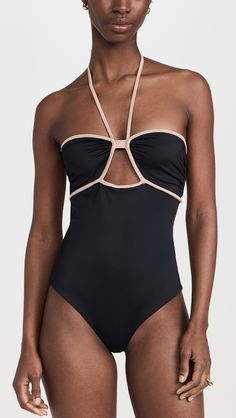 Johanna Ortiz Black Ashaninka One Piece | Shopbop Johanna Ortiz Swimwear, Off Shoulder Dresses, Johanna Ortiz, Swimsuit Cover, Contrast Trim, Beach Day, New Arrivals, Swimming, One Piece