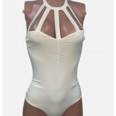 Sexy Winter White Cut Out Bodysuit Top Nwt S Stretchy Fitted Clubbing Holiday Poly/Spandex. Iris White, Cut Out Bodysuit, Holiday Club, Bodysuit Top, Cutout Bodysuit, Desert Rose, Art Clothes, Winter White, White Tops