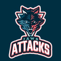 the logo for jaw's attacks, which features an angry wolf with its mouth open