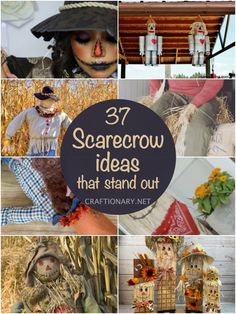 some scarecrows that stand out in the collage with text overlaying them