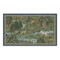 a tapestry with animals and trees on it