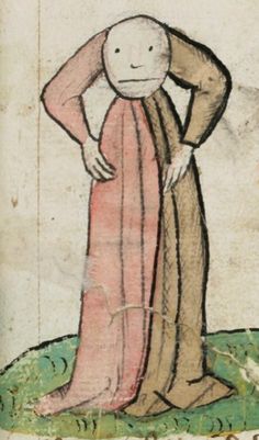 an old book with a drawing of a man standing next to a woman in a long dress