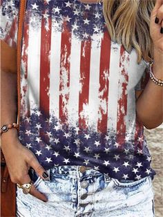 🚚FREE Shipping on orders over $80 ✨ use Code: "Mylook" for Extra Discount at checkout ﻿- 📏Sizing: run a little small 📏 Selling Points 1. Gender: Women's 2. Neckline: Round Neck 3. Design: Print 4. Sleeve Length: Short Sleeve 5. Pattern: American Flag Specifications Gender: Women's, Style: Basic, Occasion: Independence Day, Weekend, Tops Type: T shirt Tee, Neckline: Round Neck, Fabric: Polyester, Design: Print, Details: Without Lining, Sleeve Length: Short Sleeve, Elasticity: Micro-elastic, Look After Me: Machine wash, Wet and Dry Cleaning, Washable, Pattern: American Flag, Theme: Painting, Photos Size Chart Inches Centimeters Size Fit US Size Fit UK Size Fit EU Size Bust Sleeve Clothing Length S 2-4 6-8 36-38 93 18.5 64 M 6 10 40 98 19.1 66 L 9 12 42 103 19.7 68 XL 10 14 44 108 20.3 70 Black Tops With Flag Print For Summer, Black Flag Print Top For Summer, Black Tops With American Flag Print For Summer, Black Summer Top With American Flag Print, Casual Relaxed Fit Tops For Labor Day, Casual Short Sleeve Top For Labor Day, Casual Blue Tops With American Flag, Casual American Flag Tops For Labor Day, Casual Labor Day Tops With Flag Print