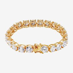 Features: Quick ShipCircumference: 7 1/2 InchJewelry Closure: Box ClaspLink Construction: SolidSetting: ProngShape: RoundStone Cut: RoundMetal Color: YellowChain Length: 7 1/2 InchChain Width: 8 MillimetersRounded Carat Weight: Greater Than 6 Ct. T.w.Chain Construction: LinkCare: Wipe CleanStone Type: 22 Cubic ZirconiaBracelet Type: Tennis BraceletsMetal: 14k Gold Over SilverIs Beaded: NoCountry of Origin: Imported Classic Gold Cubic Zirconia Bracelet, Tarnish Resistant, Tarnish Resistant Cubic Zirconia Tennis Bracelet, Gold Tennis Bracelet Tarnish Resistant For Wedding, Classic Gold Cubic Zirconia Bracelet, Gold Brilliant Cut Bracelet For Anniversary, Gold Tarnish-resistant Tennis Bracelet For Wedding, Gold Diamond Cut Round Tennis Bracelet, Gold Round Chain Bracelet With Brilliant Cut, Gold Chain Bracelet With Brilliant Cut Cubic Zirconia