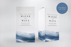 two fold up cards with water and wave designs on the front, back and sides