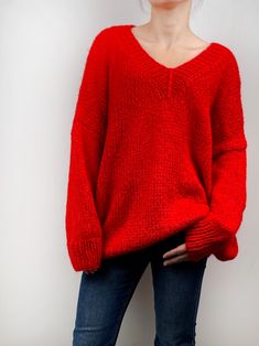 "Oversized casual v-neck pullover sweater give you super warm and stylish looking! Features: * oversized looking * drop-shoulder sleeves * 70% mohair/ 30% acrylic mixed blended color yarn - soft and comfy. Size: S/M (us 2-8) L/XL(us 10-16). Measurements: Size S/M: Chest - 51\"(130cm) Length - 28\" (75cm) Size L/XL: Chest - 55\"(140cm) Length - 30\" (80cm) Pls. see options for different colors. If you want it in different measurements, pls. leave the note or convo me. Hand wash in cold water and Acrylic V-neck Sweater For Winter, Hand Knitted V-neck Sweater For Fall, Knitted Acrylic V-neck Sweater, Soft Knit V-neck Acrylic Sweater, Soft Knit Acrylic V-neck Sweater, V-neck Soft Knit Acrylic Sweater, Acrylic V-neck Soft Knit Sweater, Cozy Mohair V-neck Sweater, Oversized Knitted V-neck Sweater