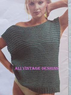 Classic vintage ladies 80's summer top to knit in cotton Short Sleeve Cotton Sweater For Summer, Retro Crew Neck Knit Top, Green Knitted Summer Sweater, Summer Green Knitted Sweater, Knitted Crew Neck Top For The Beach, Summer Knitted Short Sleeve Sweater, Knitted Summer Beach Sweater, Spring Retro Knitted Tops, Summer Short Sleeve Knitted Sweater