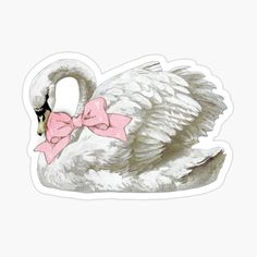 a white swan with a pink bow on its neck sticker is sitting in front of a white background