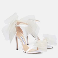 Jimmy Choo Aveline 100 Bow-Trimmed Sandals Color: White Size:37 Authentic Store Floor Sample One Shoe Has Dirt See Pic Heels With Tulle Bow, Aveline 100 Jimmy Choo, Jimmy Choo Aveline 100, Shoes With Bows High Heels, Jimmy Choo White Bow Heels, White Heels Png, Jimmy Choo White Heels, White Jimmy Choo Heels, Jimmy Choo Bow Heels