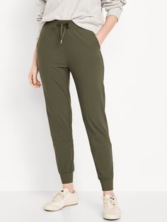 High-Waisted SleekTech Jogger Pants for Women | Old Navy Stretch Sports Joggers With Pull-on Style, Stretch Pants With Drawstring For Leisure, High Waist Elastane Sweatpants For Casual Wear, Sporty Full-length Bottoms With Elastic Cuffs, Casual Full-length Bottoms With Elastic Cuffs, Casual High Waist Elastane Sweatpants, Basic Stretch Bottoms For Leisure, High-waist Casual Sweatpants, Basic Solid Joggers With Ribbed Waistband