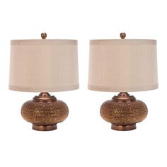 two lamps with beige shades on each one