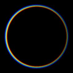 a black background with a rainbow colored circle in the center and an orange line across the middle