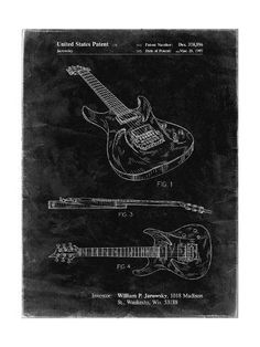 an electric guitar is shown in this black and white drawing from the early 20th century