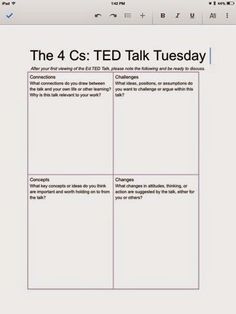 the 4 c's ted talk tuesday is shown in this screenshote screen