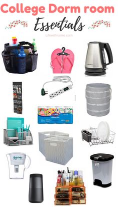 collage of dorm room essentials with text overlay that reads college dorm essentials essentials