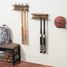 Set of 2, Wall-Mounted Burnt Wood Baseball Bat Rack and Ball Storage Shelf-MyGift Baseball Bat Storage, Burnt Wood Wall, Boys Baseball Bedroom, Baseball Shelf, Baseball Bat Holder, Baseball Bat Rack, Baseball Storage, Baseball Bat Display, Baseball Wall Decor