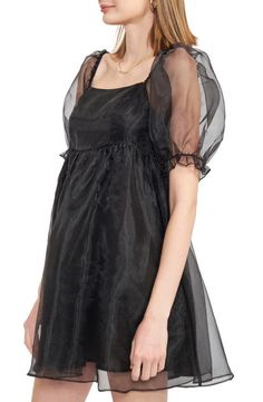 Voluminous organza defines this chic babydoll dress designed with a trendy square neckline and delightfully sheer puff sleeves. Poses Drawing Reference, Babydoll Mini Dress, Poses Drawing, Cardigan Sweater Jacket, Gothic Dress, Crop Top Blouse, Boho Maxi Dress, Cutout Dress, Cardigan Tops