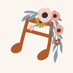 a musical note decorated with flowers and leaves