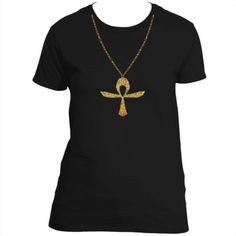 -This Unique Ankh Necklace Design simulates the appearance of wearing a 28" gold chain with the Kemetic (Egyptian) Ankh Pendant suspended at chest level. -It has advantages which will allow no tarnishing of the chain. -This T is unique and is definitely an eye catcher and conversation starter. Represent "Ankh Life" with this unique Tee. Women's Feminine Cut Tee Hand Pressed in the U.S.A. Durable Heat Transfer Material 6.1 Oz, Preshrunk Ultra Cotton Seamless 7/8" Collar Taped Neck and Shoulders S Ankh Pendant, Egyptian Ankh, Ankh Necklace, Cut Tees, Necklace Design, Chain Gold, An Eye, Conversation Starters, Necklace Designs