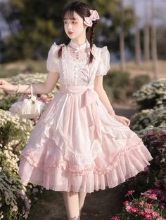 Women's Sweet Puff Sleeve Lolita Midi Dress
Features：

 	Product ID:DS0467
 	Material:Polyester
 	Season:Spring,Summer,Autumn,Winter
 	Color:Pink
 	Include:Dress*1+Bustle*1

Size Chat： Op Dress, Elegant Girl, Kawaii Dress, Dress Aesthetic, Cosplay Dress, Pink Midi Dress, Lolita Dress, Cheongsam, Lolita Fashion