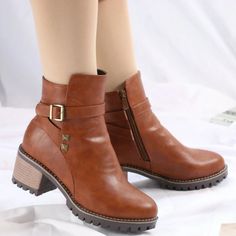 Department Name: Adult Item Type: Boots Upper Material: PU Boot Height: Ankle Closure Type: ZIP Boot Type: Motorcycle boots Toe Shape: Round Toe Heel Height: High (5cm-8cm) Heel Type: Square heel Season: Spring/Autumn Insole Material: PU Pattern Type: Solid Outsole Material: Rubber With Platforms: Yes Platform Height: 0-3cm is_handmade: Yes Lining Material: PU Shaft Material: PU Fit: Fits true to size, take your normal size Fashion Element: Sewing Heel height: 6 cm Winter Ankle-high Booties With Zipper Closure, Brown Winter Boots With Zipper Closure, Winter Brown Boots With Zipper Closure, Fall Ankle-high Wedge Boots, Fall Martin Boots With Zipper And Round Toe, Fall Ankle Wedge Boots With Zipper Closure, Brown Heeled Boots With Zipper For Winter, Brown Heeled Boots With Zipper Closure For Winter, Winter Brown Heeled Boots With Zipper Closure