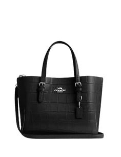 MeasurementsLength: 9.75"Height: 7.5"Width: 4.75"MaterialsCrocodile-embossed leather and smooth leatherFabric liningHandleHandles with 4.75" dropStrapDetachable strap with 22" drop for shoulder or crossbody wearFeaturesZip-top closureSide open compartmentsColor: BlackStyle # CW017 Coach Bags Handbags Brixton Baker, Black Satchel Coach, Coach Satchel Brixton Baker, Coach Mollie Tote, Coach Mollie, Baby Bag Backpack, Crossbody Tote Bag, Crossbody Tote, Handbags Michael Kors