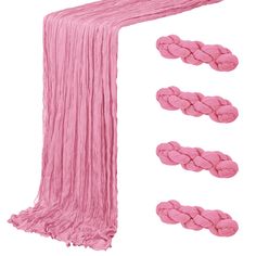 the pink scarf is next to three pieces of hair