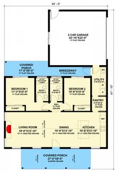 the floor plan for a two bedroom apartment with an attached garage and living room area