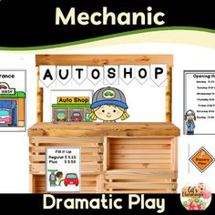 a poster with the words auto shop and an image of a child's car