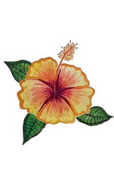 a drawing of a flower with green leaves on the bottom and yellow petals on the top