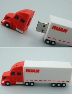 two pictures of a red and white truck with the word run on it's side