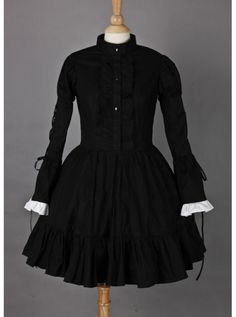 Long Sleeves Lovely Cotton Cosplay Maid Costume Steampunk Cosplay Dress With Ruffles, Black Long Sleeve Victorian Dress For Cosplay, Black Victorian Long Sleeve Dress For Cosplay, Black Victorian Dress For Cosplay, Vintage Victorian Dress With Ruffles For Cosplay, Gothic Victorian Dress With Ruffles For Cosplay, Victorian Ruffle Dress For Cosplay, Victorian Dress With Ruffles For Cosplay, Cosplay Maid