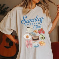 Chase away the Sunday Scaries in this Sunday Morning Breakfast Club T-shirt. For Downtown Girls with Introvert Tendencies. Choose your size and color option at checkout. Produced and delivered in about a week. About the shirt: 100% garment dyed, sustainably sourced cotton Comfort Colors Tee If you don't already own one of these shirts, you're in for a treat! Super Soft, Relaxed Unisex Fit Size up a size or two for an over-sized fit. Direct to garment printed, not a transfer. This is Etsy, of cou Elevated Indie, Aesthetic Brunch, Millennial Fashion, Sunday Morning Breakfast, Downtown Girl Aesthetic, Indie Clothes, Sunday Scaries, Millennials Fashion, Travel Tees