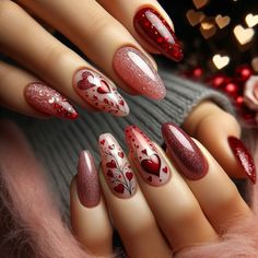 Simple Valentines, Heart Gem, Nails Valentines, Heart Nail Designs, Heart Glitter, Nail Courses