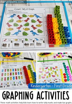 These hands on graphing activities help kids learn how to write tally marks and record the data on a bar graph. #graphingactivities #bargraph #kindergartenmath #datacollection #tallymarks #firstgrademath Bar Graph Activities, Bar Graphs Activities, Graph Math, Fairy Poppins, Math Activities For Kindergarten, Probability Activities, Picture Graphs, Bar Graph