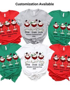 Funny Holiday Party Shirt Customized Christmas Party Shirt Custom Holiday Party Shirt Holiday Season Drinking Shirt Funny Matching Shirts  A fun and trendy Christmas shirt we know will be enjoyed! Choose from different colors depending on your preference! Red Fitted T-shirt For Party, Christmas Party T-shirt With Graphic Print, Holiday Festive Long Sleeve Shirt, Holiday Party T-shirt With Short Sleeves, Holiday Long Sleeve Tops For Party Season, Holiday Party T-shirt With Crew Neck, Winter Party Tops With Short Sleeves, Fun Short Sleeve Party Shirt, Fitted Short Sleeve Christmas Top