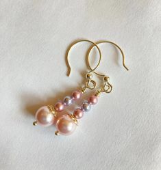 Pastel Pearl Earrings on Graceful Sterling Silver Hoops Sweet | Etsy Pink Sterling Silver Drop Pearl Earrings, Pink Feminine Dangle Pearl Earrings, Dainty Pink Pearl Drop Earrings, Pink Pearl Jewelry With Ear Wire, Elegant Beaded Earrings With French Hook As Gift, Pink Pearl Drop Earrings In Sterling Silver, Elegant Pink Earrings With French Hook, Delicate Pink Dangle Pearl Earrings, Pink Dainty Dangle Pearl Earrings