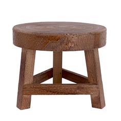 a wooden stool sitting on top of a white background