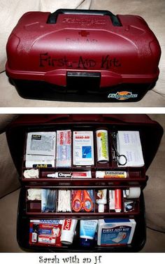 the first aid kit is open and ready to be packed for someone's trip