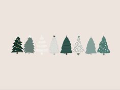 a row of christmas trees with snow on the top and bottom, all in different colors