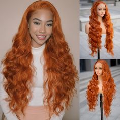 PRICES MAY VARY. 【Wig information】:This ginger body wave lace front wig is 32 inches long, super soft and light, only 0.6lb,meets all your expectations for long wavy hair. 【Hair Material】:Long lace frontal wigs, adopting 100% premium high temperature fibers, which has natural luster and close to the human hair texture. 【Transparent Lace 】:13x6 lace front ear to ear, made of real Swiss Transparent Lace that is very invisible and fit all the skin tones. The natural baby hair on the forehead makes Ginger Lace Front Wigs, Texture Transparent, Ginger Wig, Hair Body Wave, Glueless Wigs, Hair Texture, Long Wavy Hair, Natural Baby, Wigs For Black Women