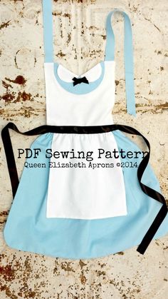 a blue and white apron with the words sewing pattern on it