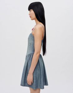 RE/DONE & Pam | Chambray Gathered Dress in Paradise Cove Paradise Cove, Gathered Dress, Apron Dress, Flowy Skirt, Denim Mini, Denim Outfit, Mens Denim, Chambray, Spaghetti Strap