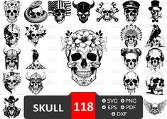 skull clipart with different skulls and flowers