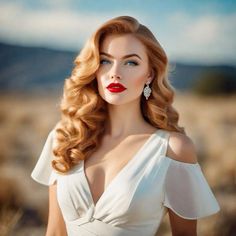 Hairstyle Retro Hollywood Hair, Red Haired Bride, 1920s Long Hairstyles, Finger Waves Long Hair, Old Hollywood Wedding Hair, Glamour Curls, Red Hair Brides, Hollywood Glam Hair