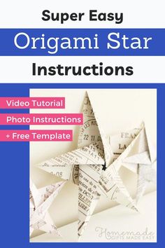 Create this stunning 5-pointed origami stars with our simple folding instructions. These stars make perfect DIY Christmas decorations, and you can craft them from scrapbook paper, magazine clippings, or even vintage-style designs! Origami Star Instructions, Easy Origami Star, Star Christmas Ornaments, Printable Craft Templates, Free Printable Calendars, Beautiful Origami