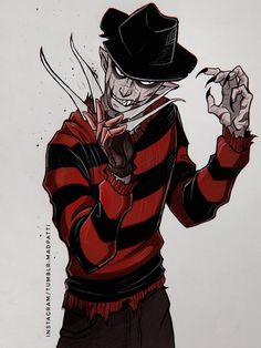 a drawing of a creepy clown wearing a top hat and holding scissors in his hand