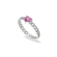 Highlighted by a heart-shaped lab-grown gemstone, this promise ring is skillfully designed with a continuous hollowed-out love heart, symbolizing two souls that are closely connected deep inside. Romantic emotions blossom in every detail, adding a unique and profound symbol of commitment. Stone: Lab-grown Gemstones Carat Weight: 0.6 ct. Elegant Stackable Heart Charm Rings As Promise Ring, Fine Jewelry Diamond Heart Ring With Birthstone, Diamond Heart Ring With Birthstone For Fine Jewelry, Diamond Heart Ring With Birthstone In Fine Jewelry Style, Diamond Heart Ring With Birthstone For Promise, Promise Ring With Gemstone For Valentine's Day, Heart-shaped White Gold Birthstone Ring For Valentine's Day, Gemstone Ring For Valentine's Day Promise, Heart Ring With Birthstone For Promise